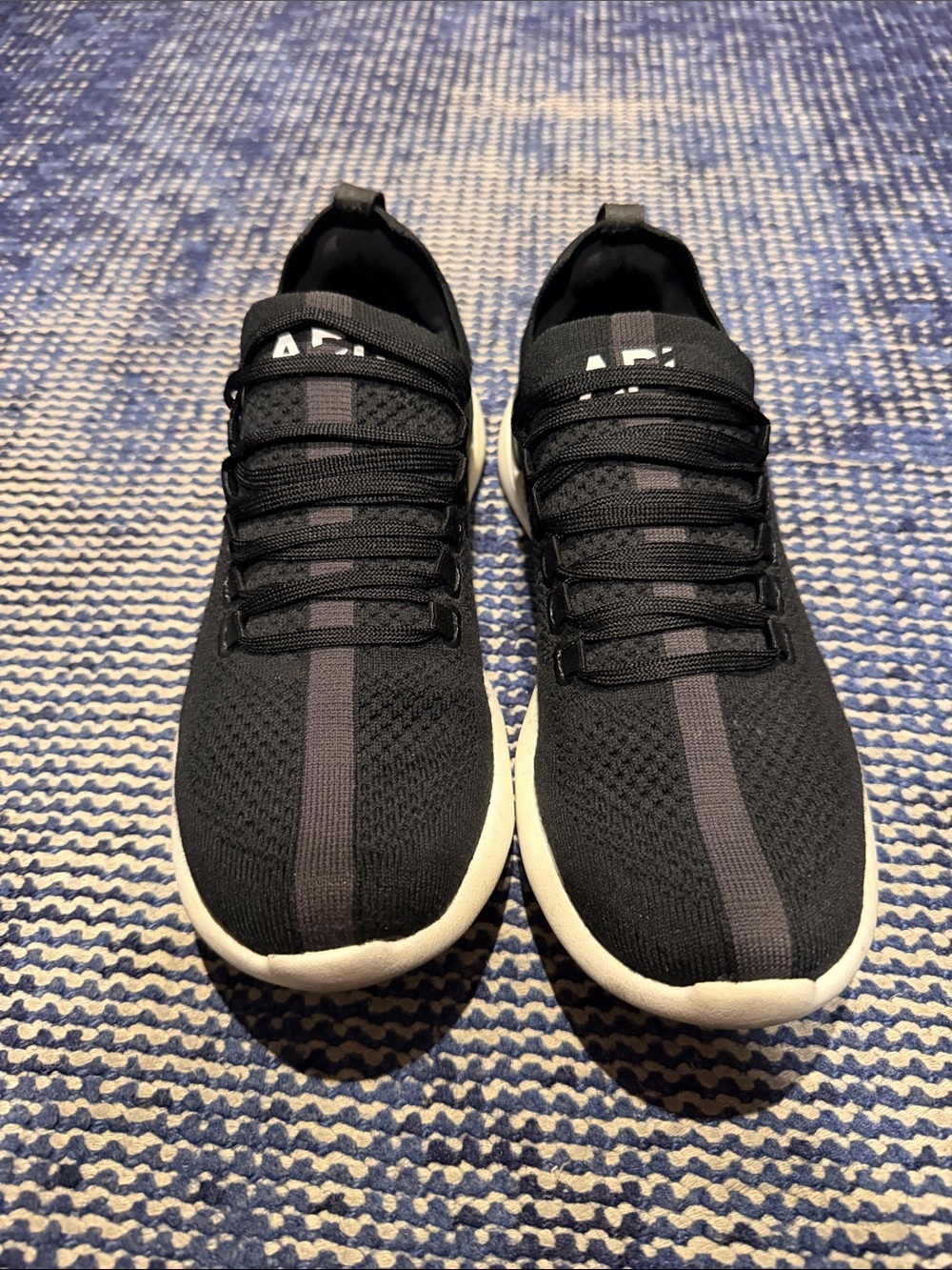 APL Black Knit Slip-On Sneakers with White Sole and Center Stripe